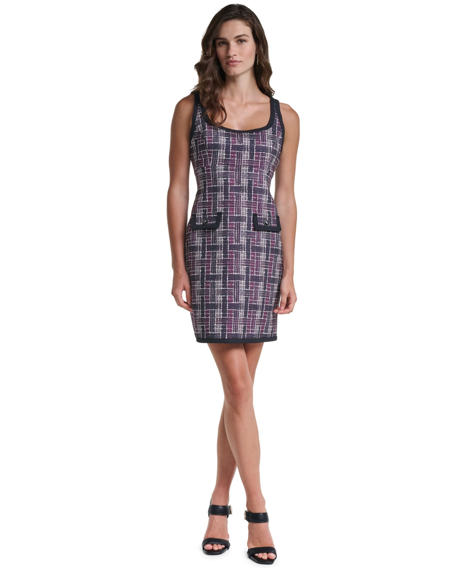 Women's Printed Plaid Scoop Neck Sleeveless A-Line Dress