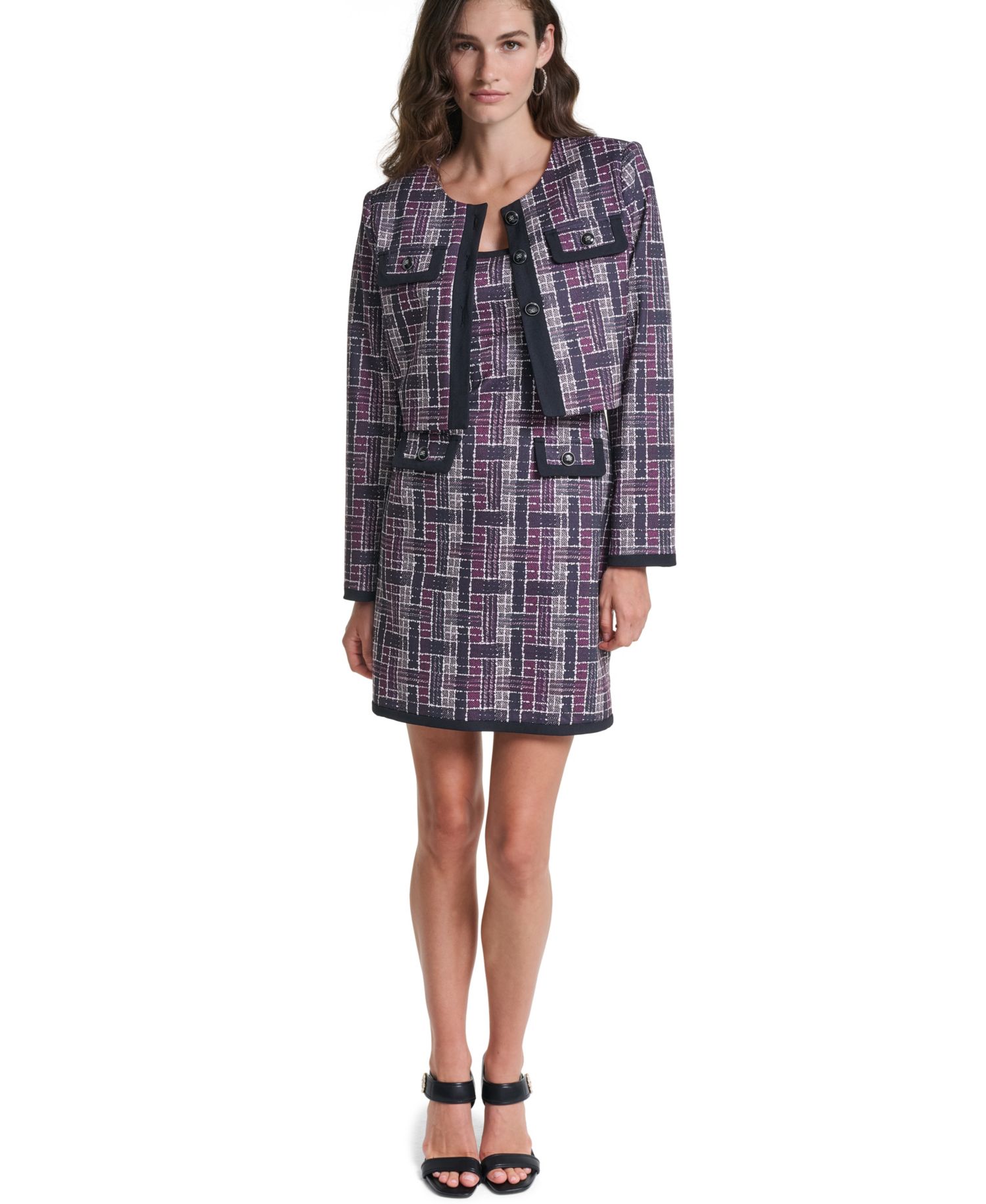 Women's Plaid Cropped Ponte Jacket