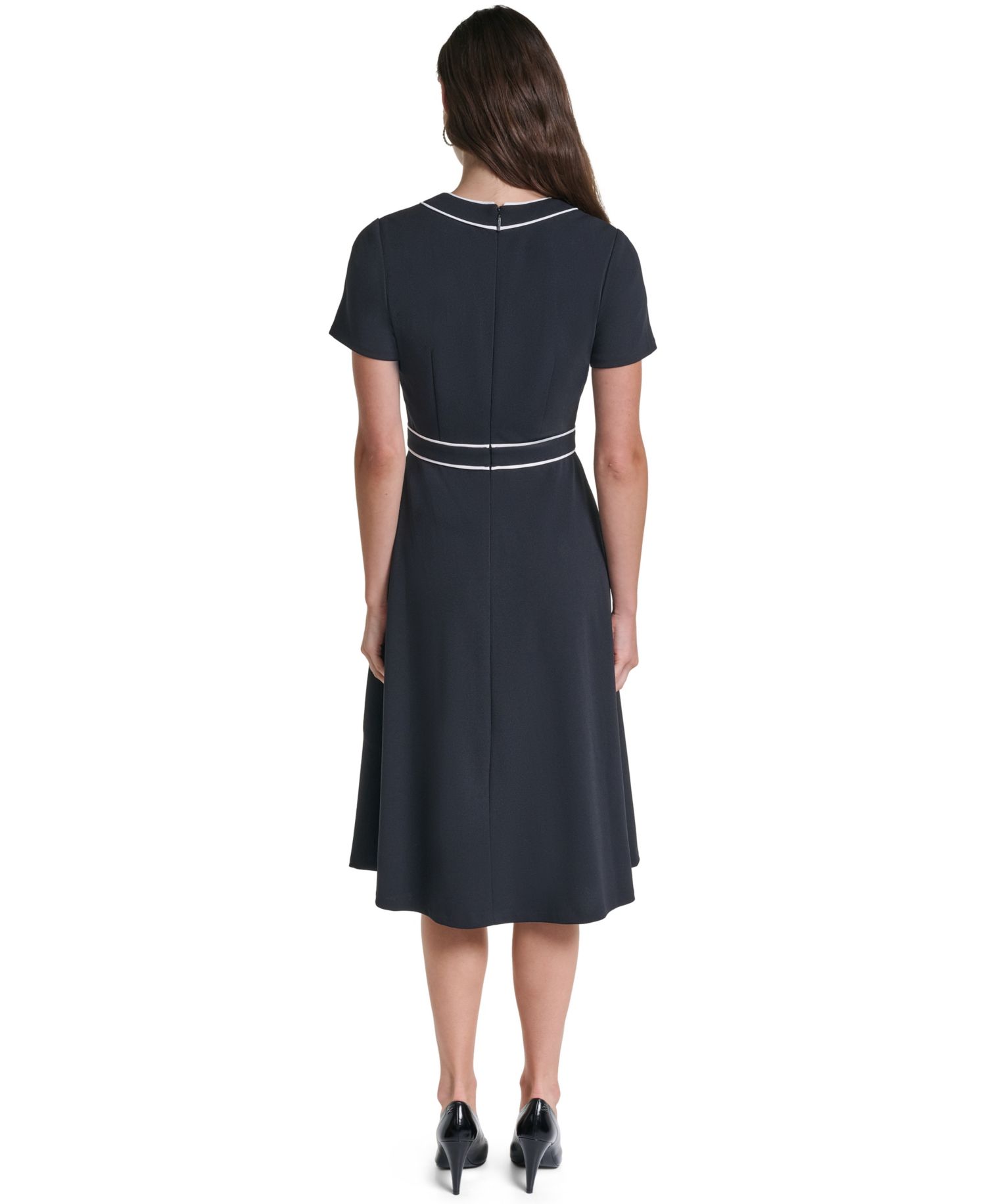Women's Scuba A-Line V-Neck Midi Dress
