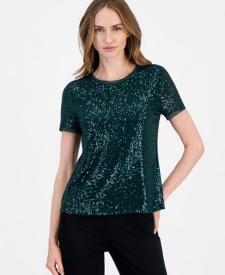Women's Sequin Crewneck Short-Sleeve Tee
