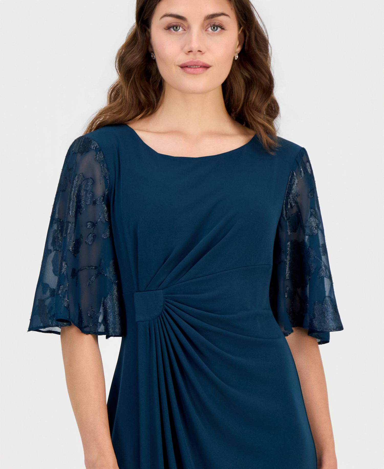Petite Cocktail Clip-Chiffon Short-Sleeve Dress