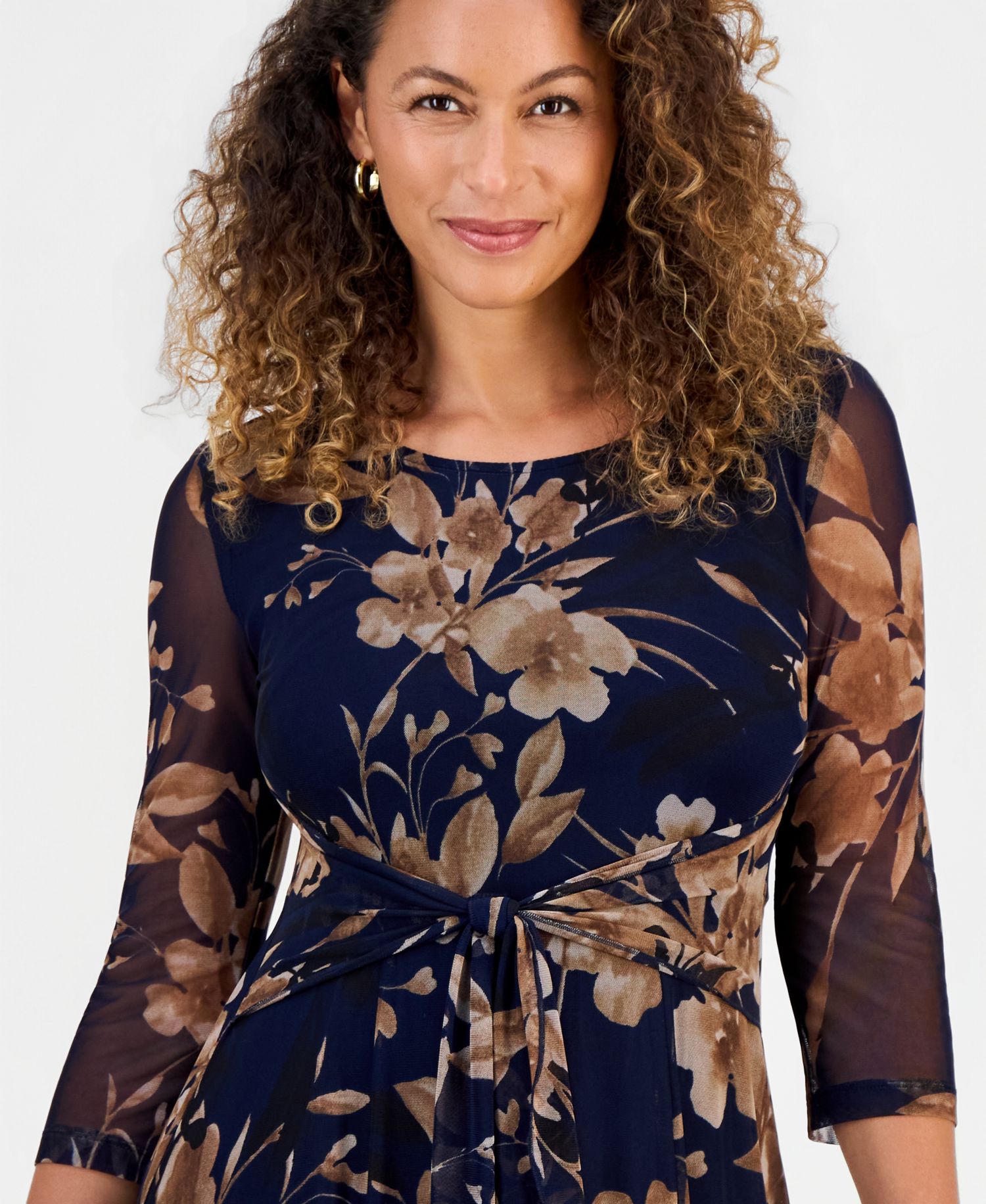 Petite Tie-Waist Floral-Print Fit-and-Flare Midi Dress
