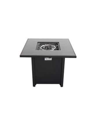 Metal Propane Fire Pit Table with Smoked Glass Lid, Outdoor Fire Table