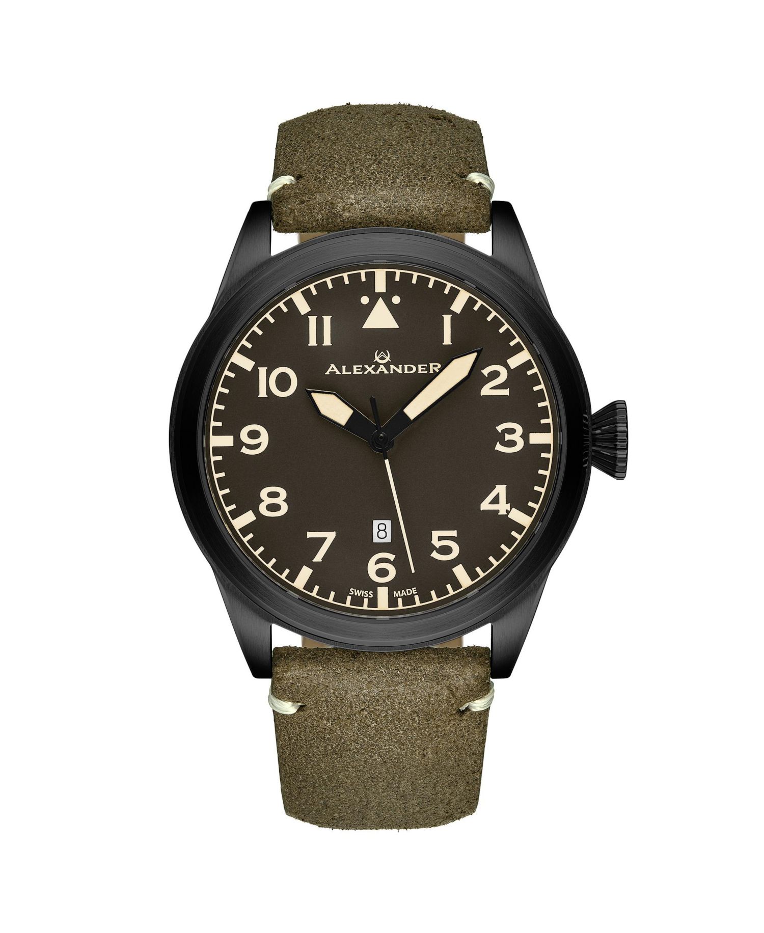 Men's Swiss Made Aviator A601.02 Quartz Watch with Dial, Suede Leather Strap, Sapphire Crystal, 42mm