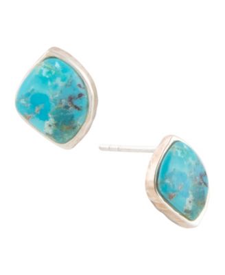 Abstract Blue Turquoise Silver Post Stud Earrings