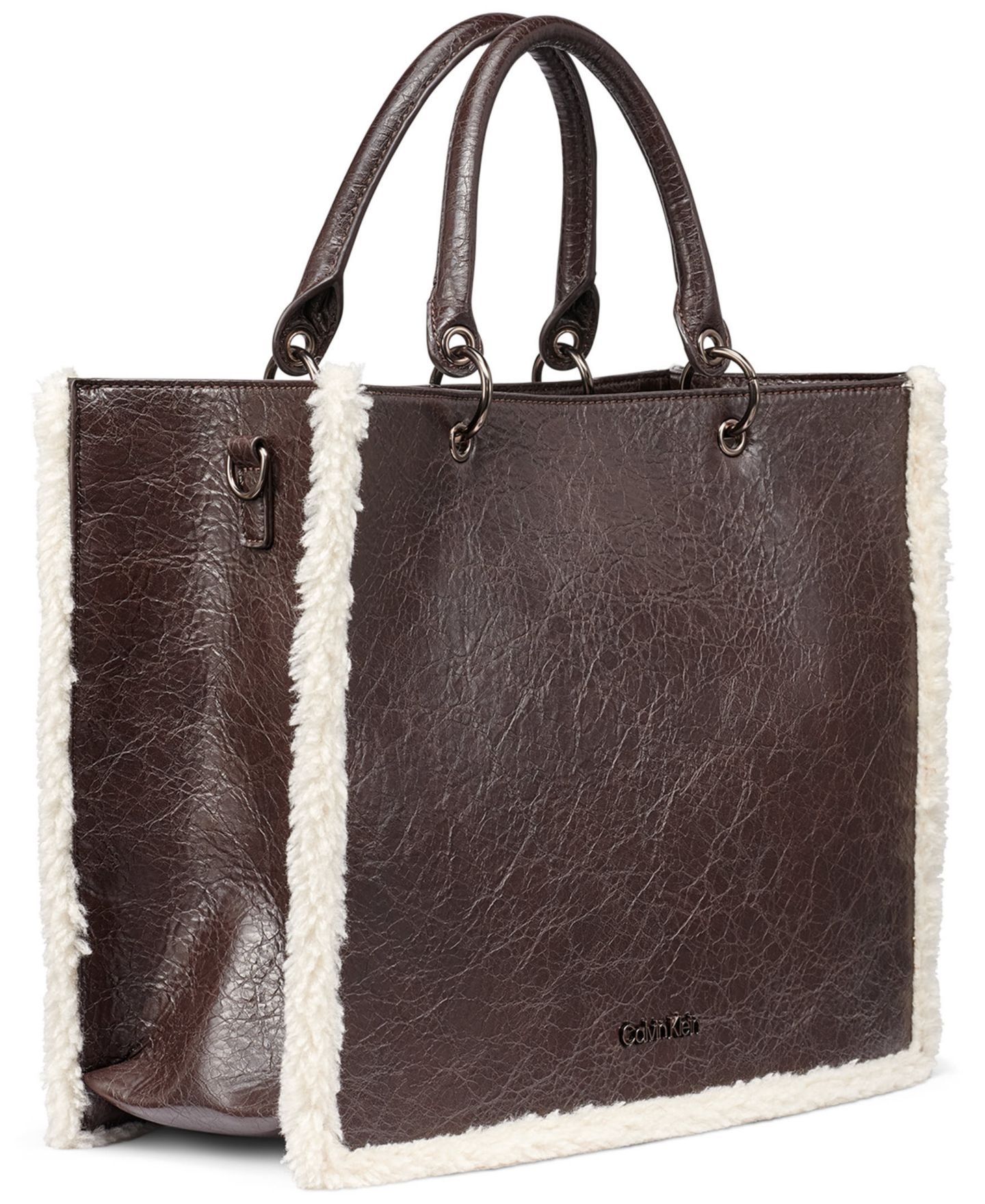 Женская сумка Calvin Klein Kieran Medium Sherpa Tote Handbag, цвет: Шоколадный — фото 3