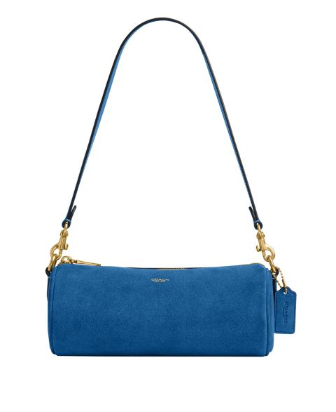 Женская сумка COACH Barrel Small Suede Slim Shoulder, цвет: Латунный / Синий