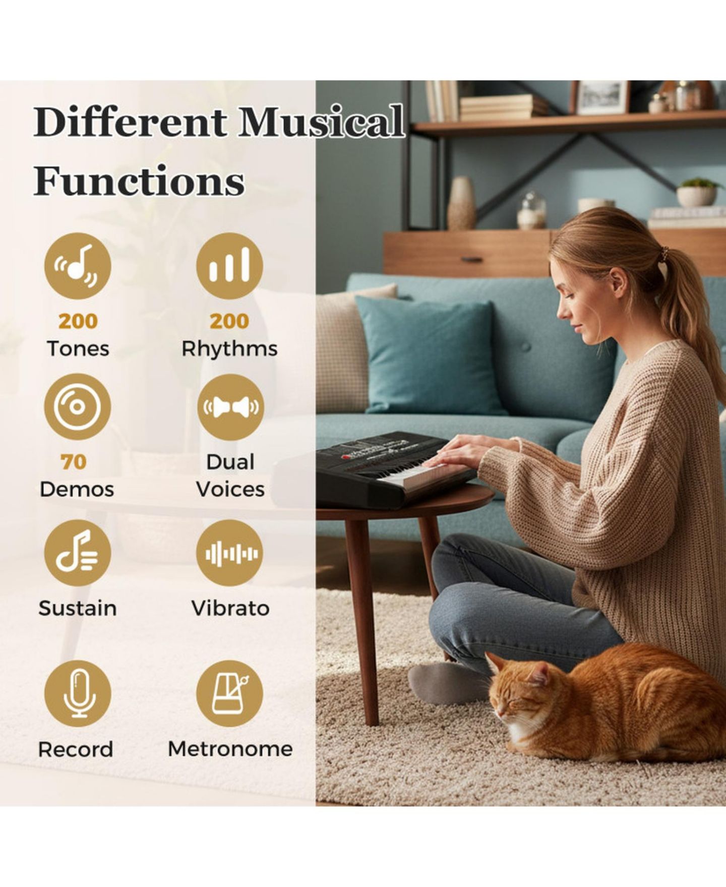 Детские игрушки SUGIFT 61 Keys Electric Keyboard with Light-up Keys and Teaching Mode, 3-Piece Kit, Ages 8+, цвет: Чёрный — фото 5