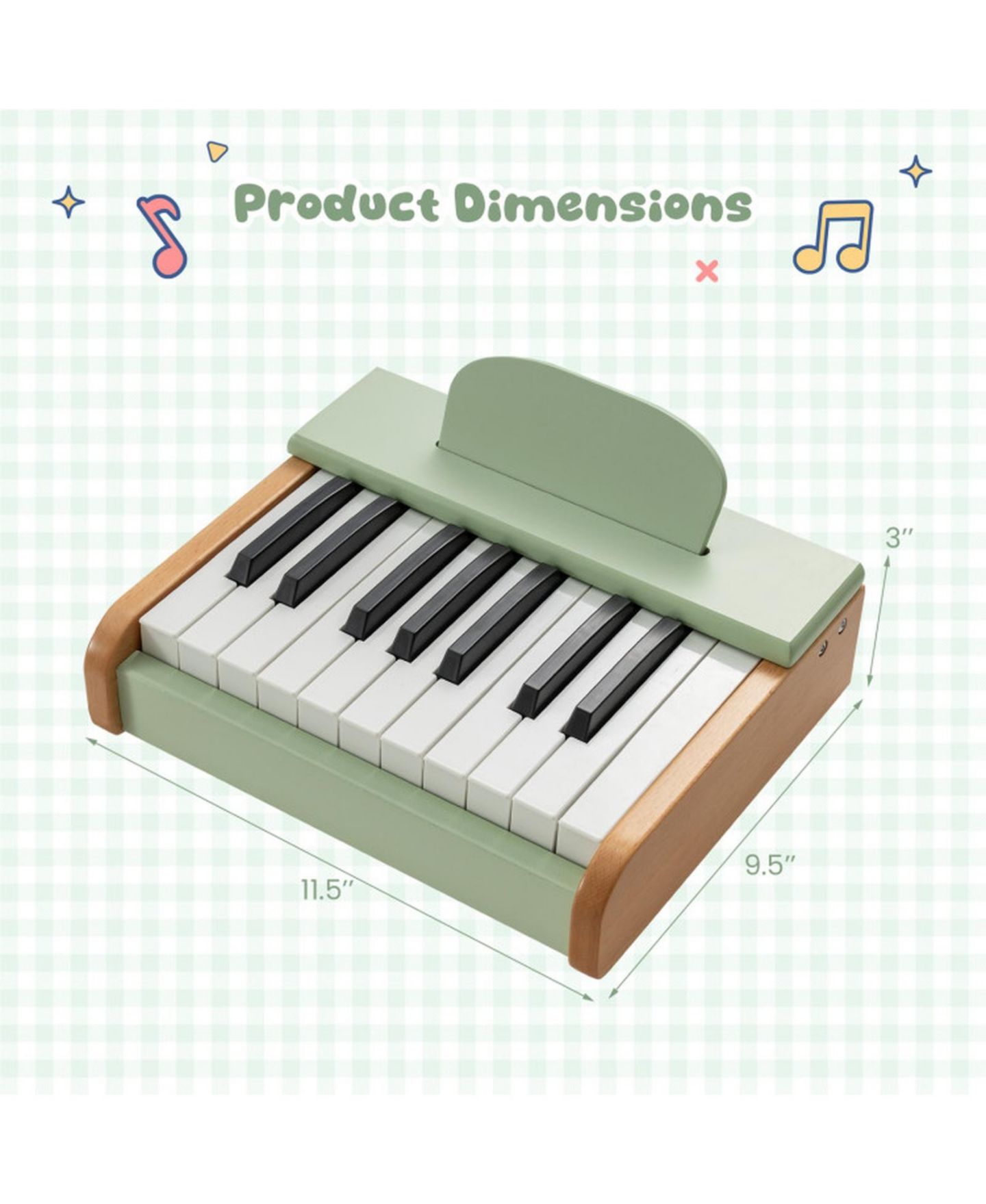 Детская игрушка HONGGE 18-Key Wooden Battery-Operated Piano, Ages 3+, цвет: Тёмно-зелёный — фото 3