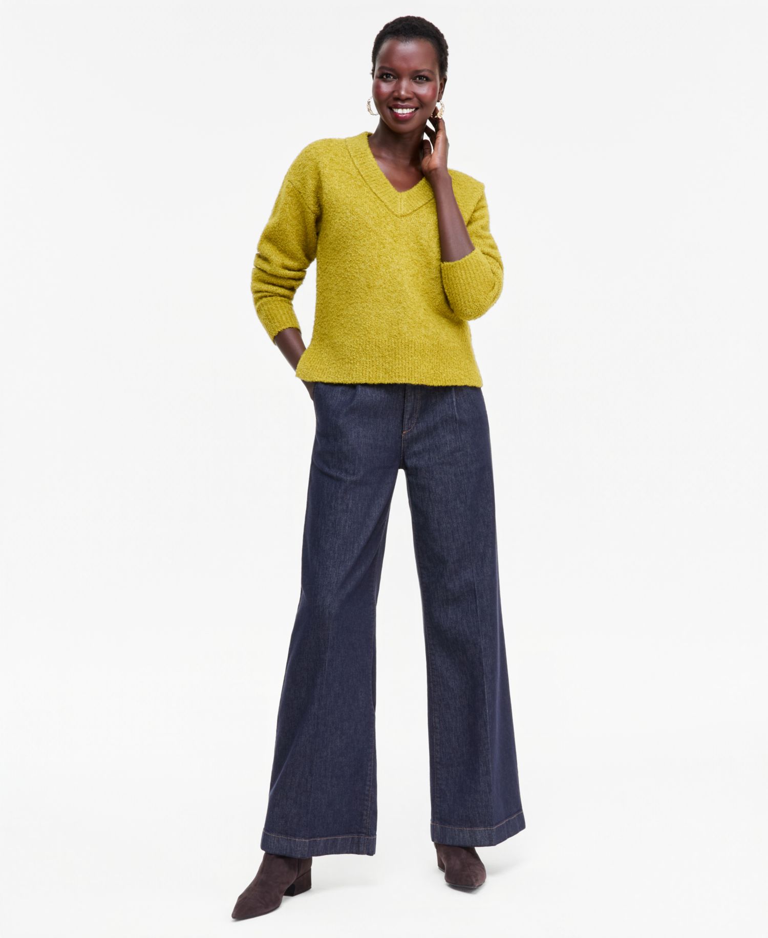 Women's Boucl&eacute; V-Neck Sweater