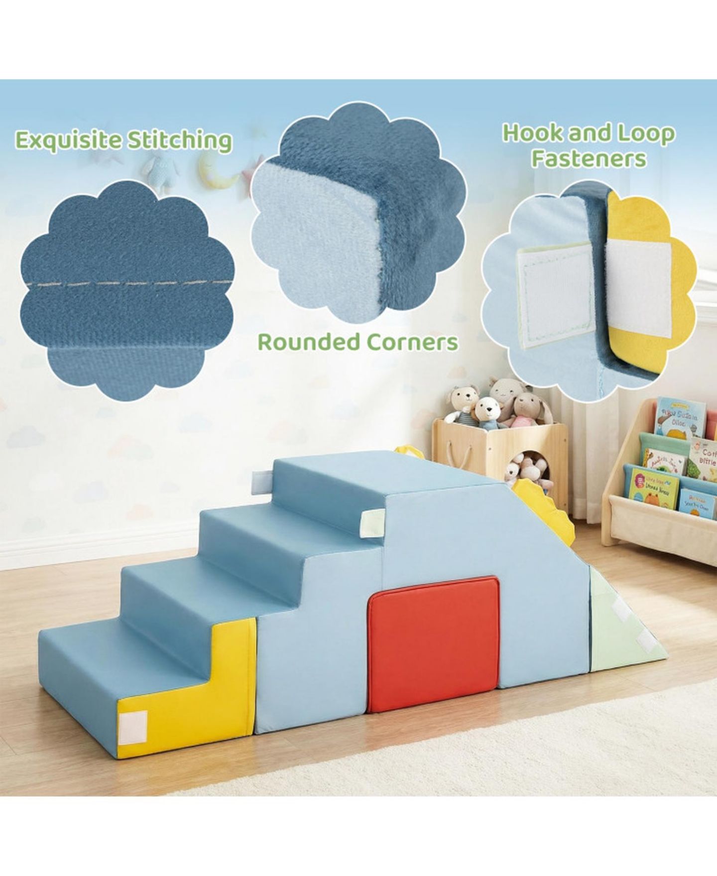 Детские конструкторы SUGIFT Convertible Soft Foam Blocks with Velvet Covers Table and Chair Set, 3-in-1, Ages 3-6, цвет: Синий — фото 4