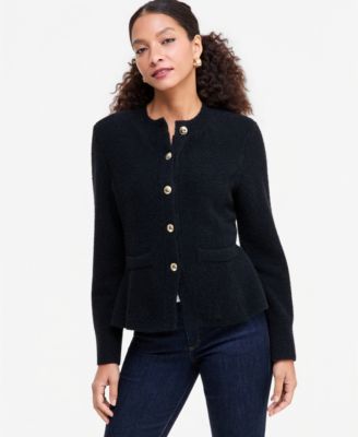 Women's Boucle Peplum Crewneck Cardigan