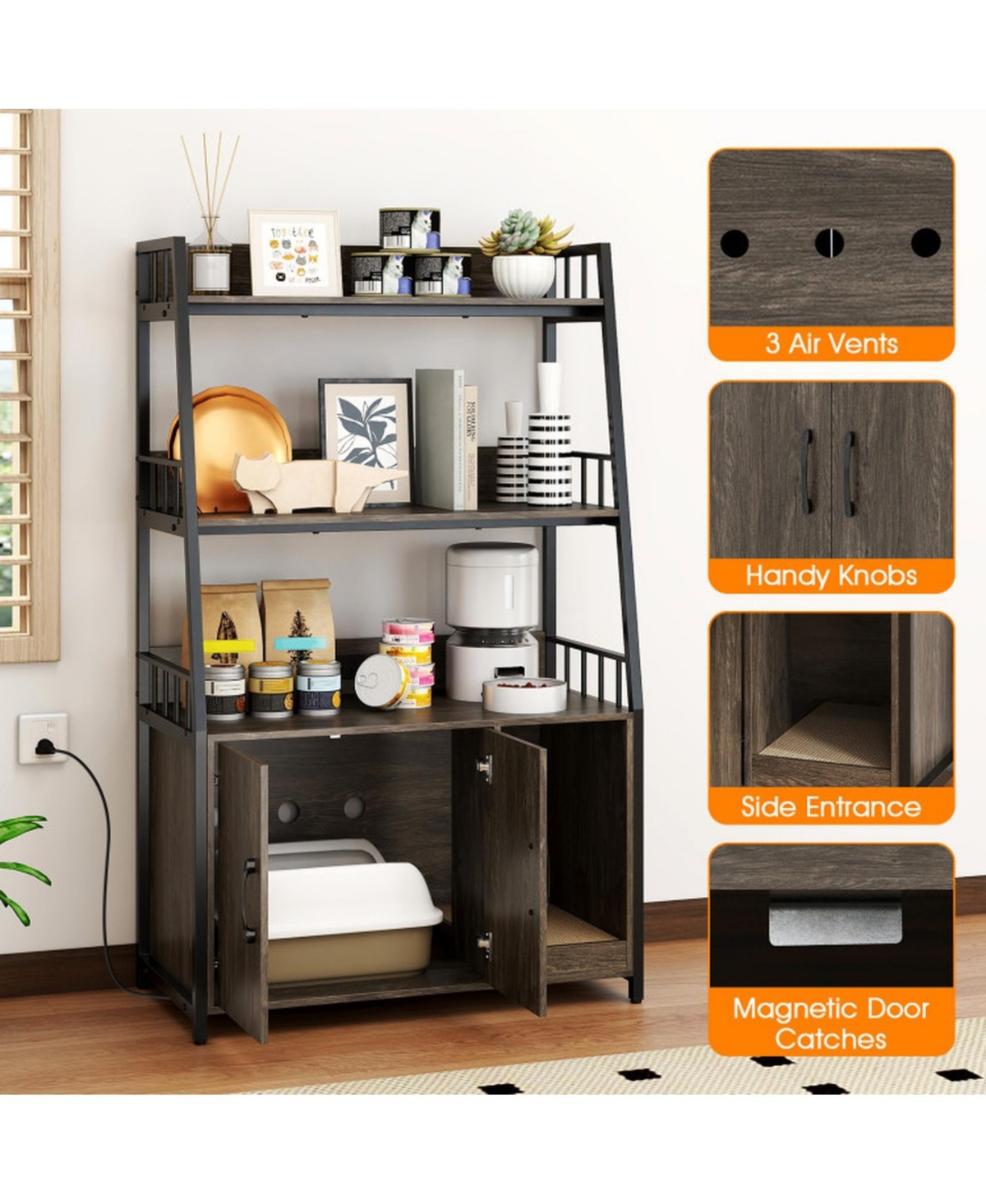 Hongge 52 in Cat Litter Cabinet with Built-In Charging Station