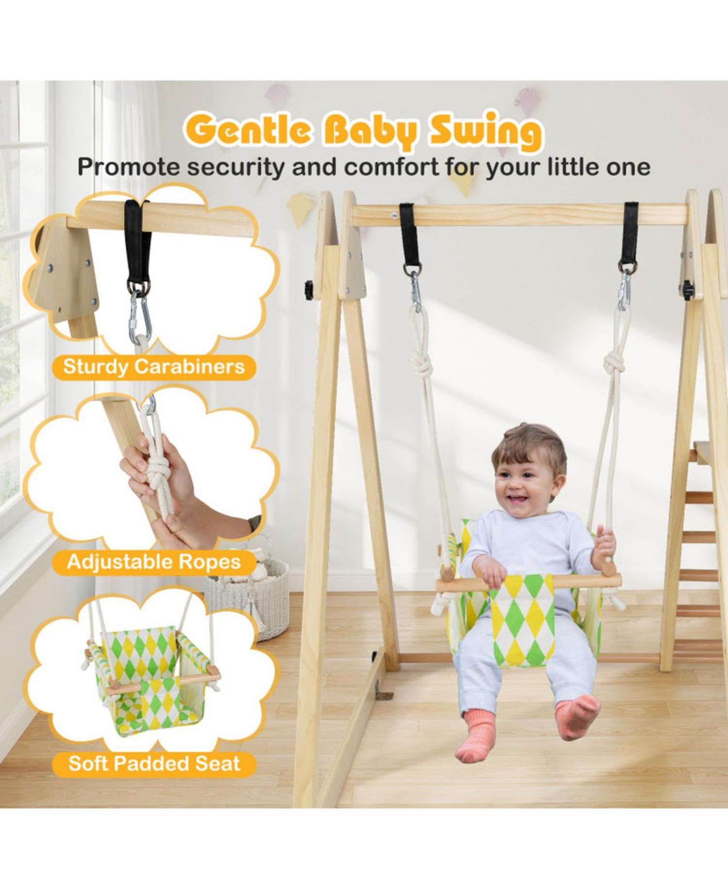 Ages 1+ 4-in-1 Wooden Indoor Jungle Gym