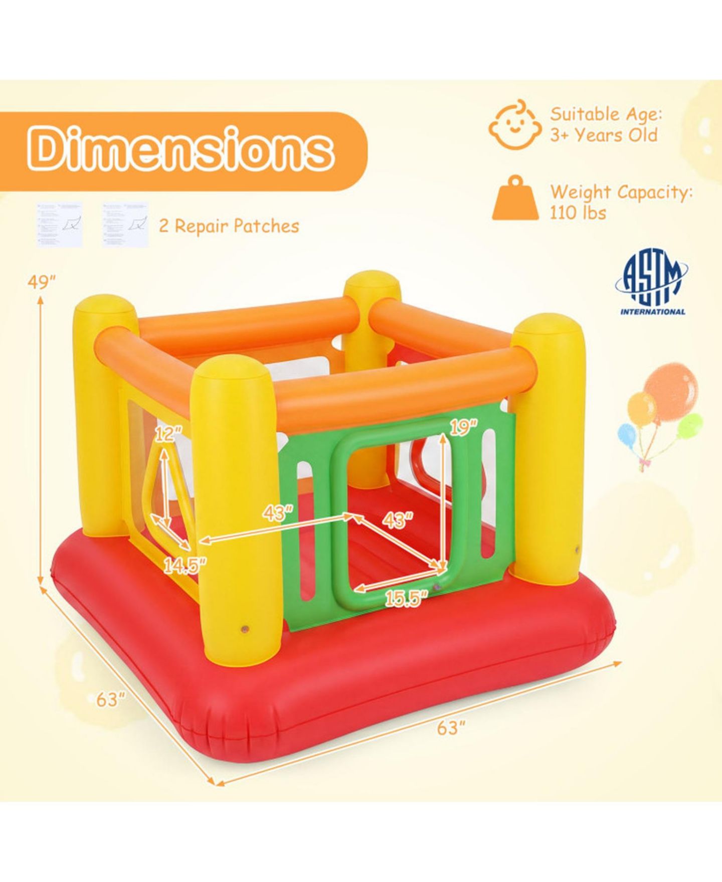 Детская игрушка HONGGE 3-in-1 Inflatable Bounce House, 63" x 63" x 49", 110 lbs Capacity, Ages 3+, цвет: Красный — фото 3