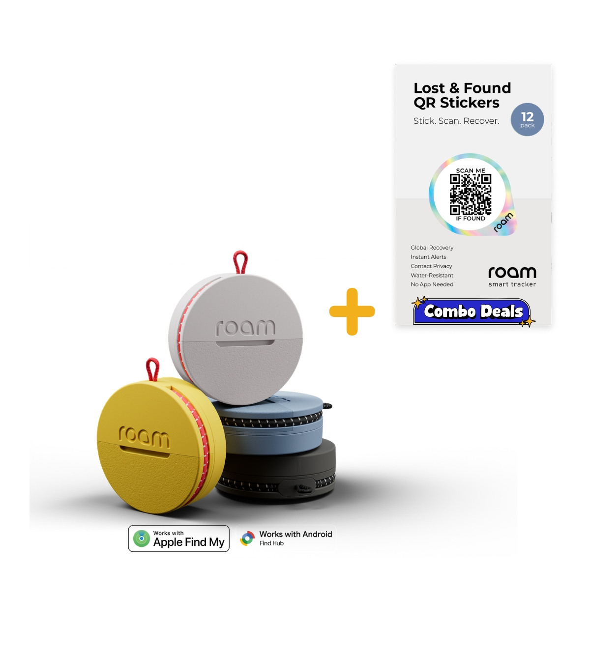 Roam Smart Tracker Bluetooth Item Locator, No Subscription, Waterproof | Apple and Android | 5-Pack Bundle - Assorted