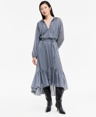 Women's Long-Sleeve Printed High-Low Dress