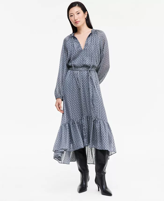 Women's Long-Sleeve Printed High-Low Dress - thumbnail 7
