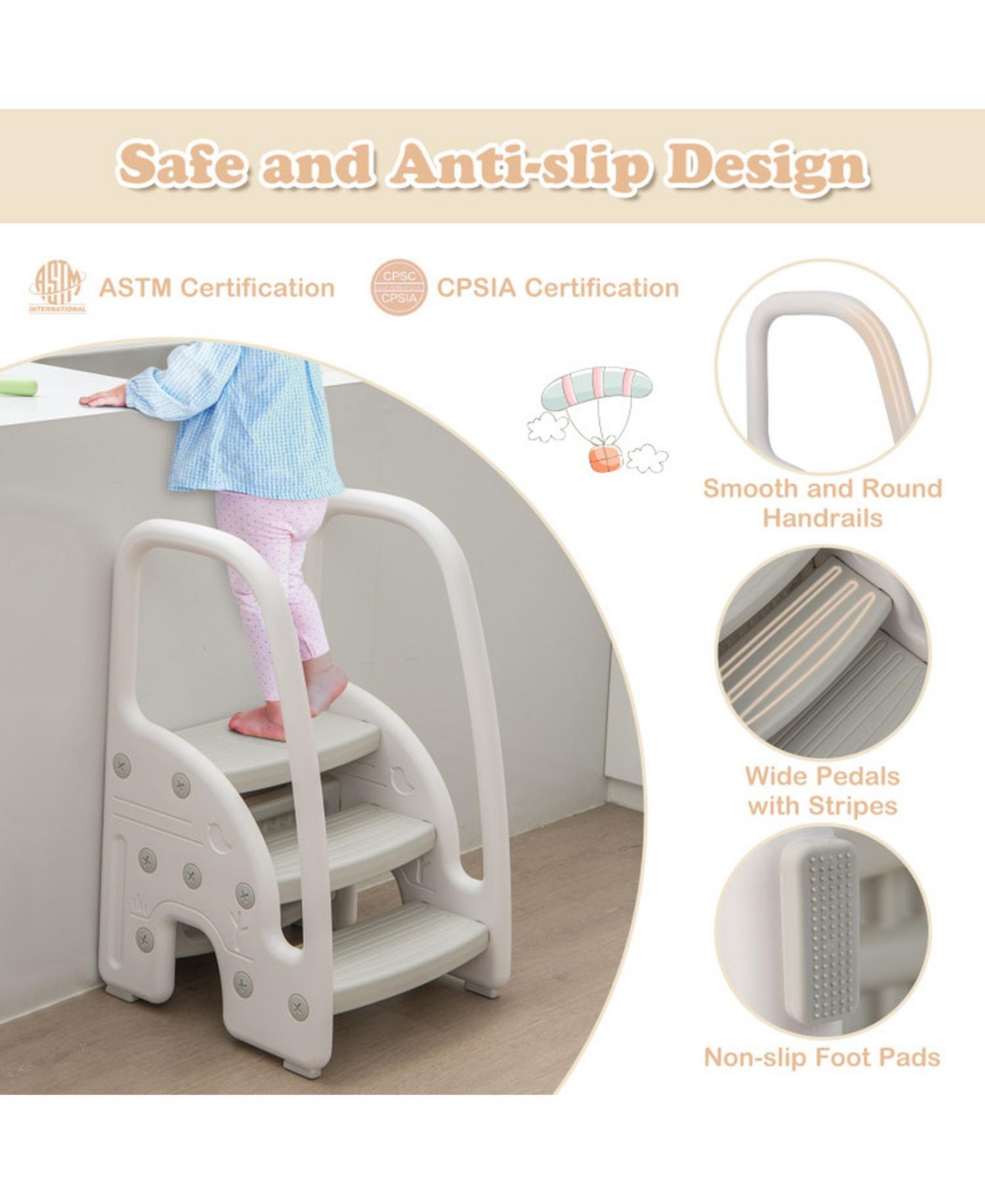 Toddler 3-Step Detachable Anti-Slip Stool