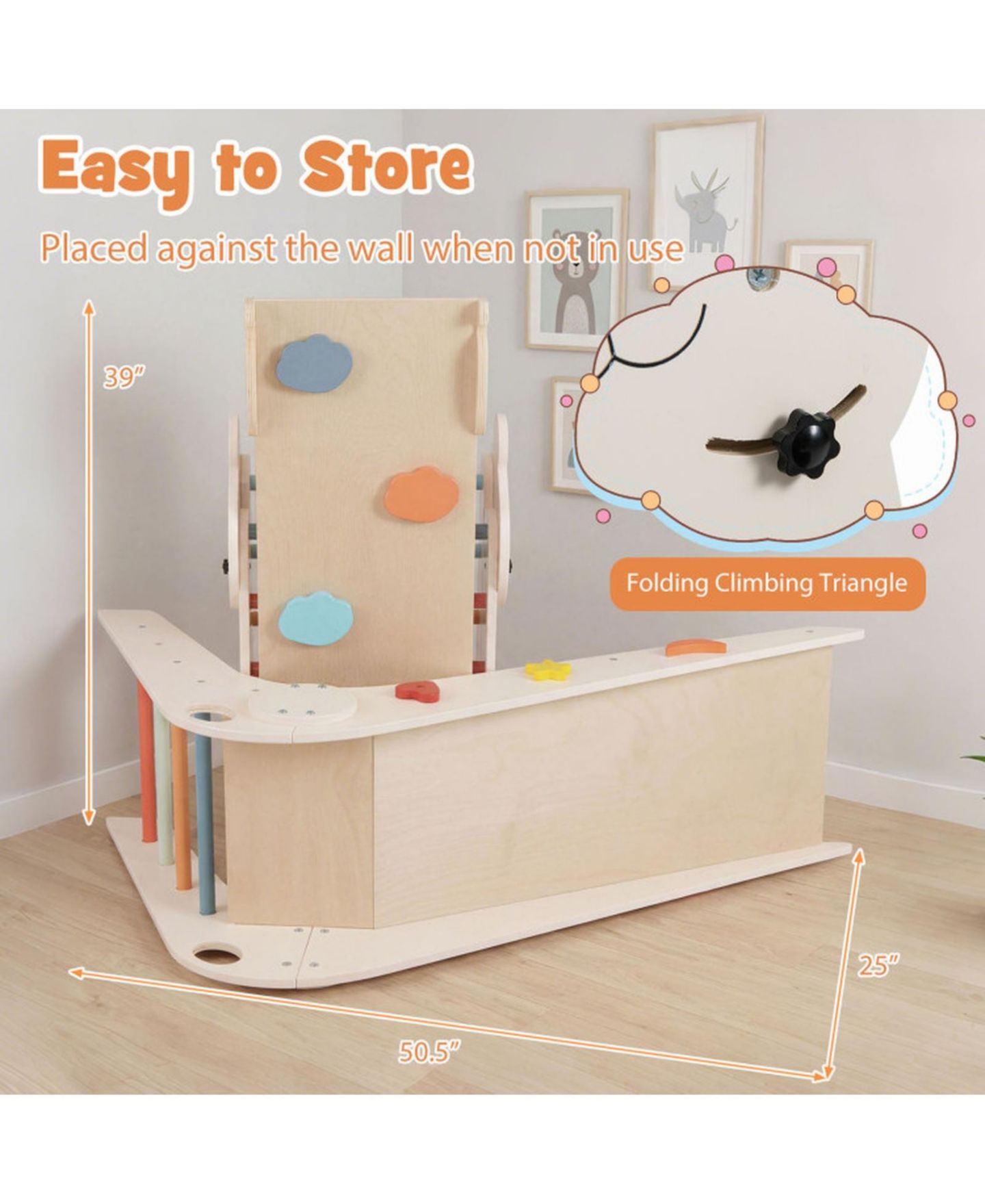 Детские игрушки HONGGE Foldable Wooden Montessori-Style 3-Piece Climbing Set, Ages 3+, цвет: Белый — фото 7
