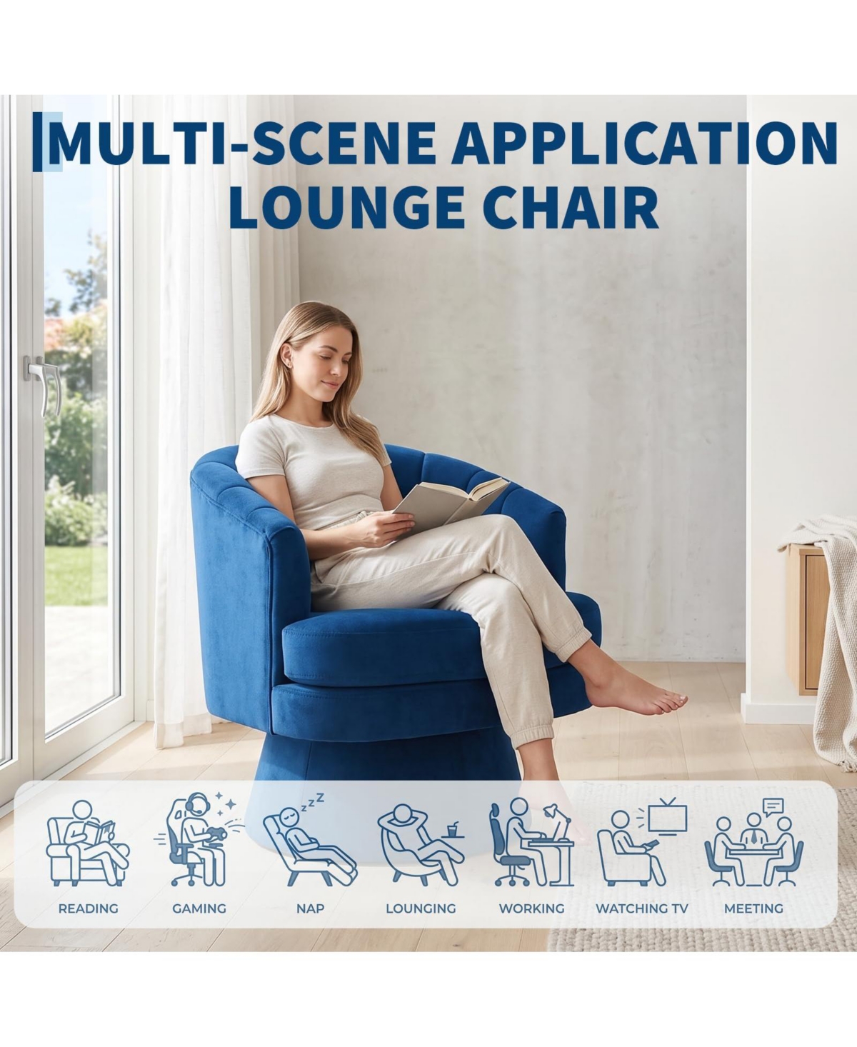 homfan Velvet Swivel Accent Chair, 360 degree(s) Barrel Chair with Lumbar Pillow, Round Base Comfy Upholstered Armchair for Living Room