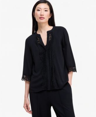 Women's V-Neck 3/4-Sleeve Lace-Trim Blouse