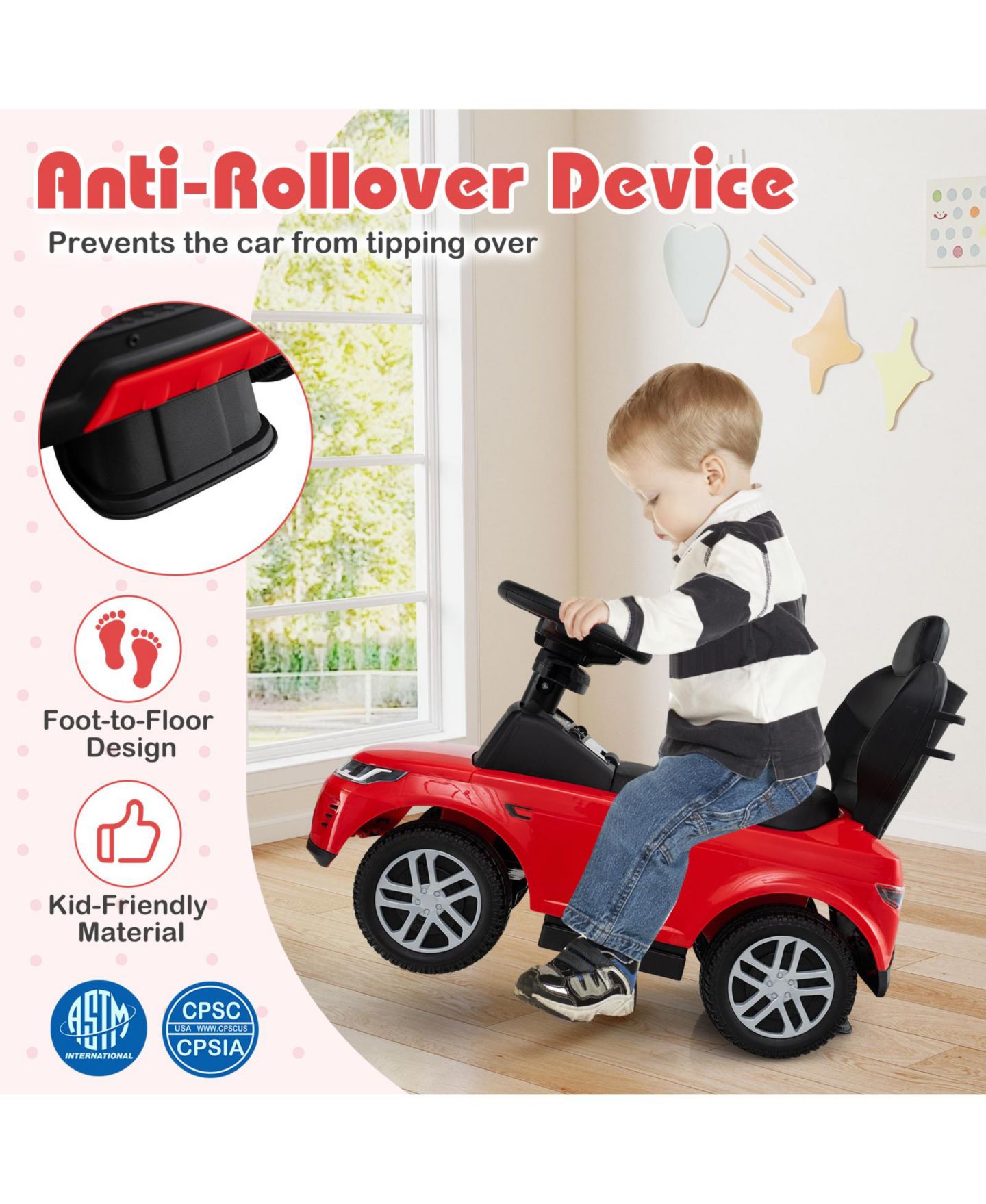 Детская игрушка SUGIFT 3-in-1 Push Car with Removable Handle and Guardrail, Ages 18-36 Months, цвет: Красный — фото 7