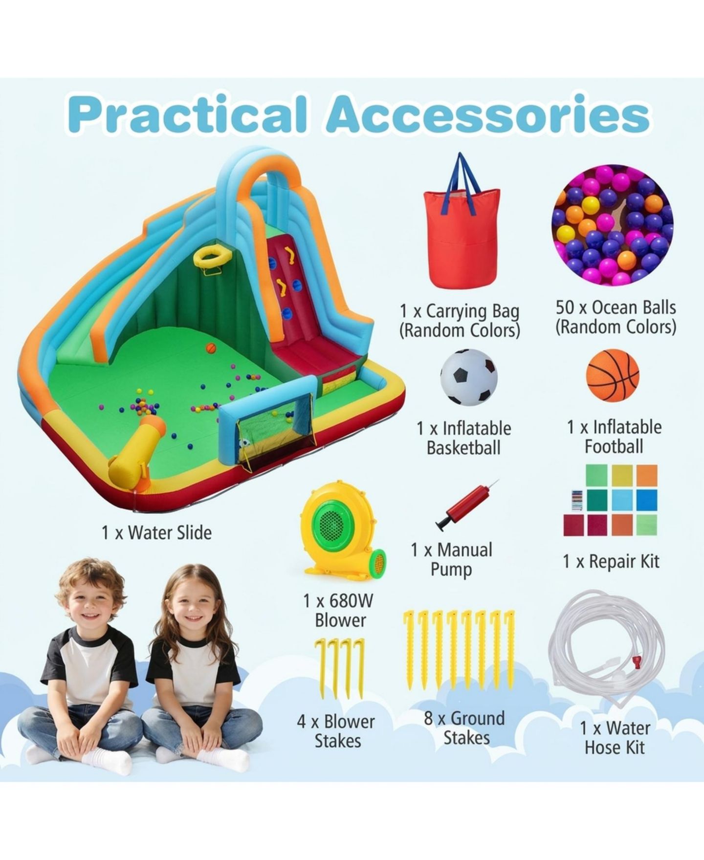 Детская игрушка SUGIFT 6-in-1 Inflatable Oxford Cloth Water Slide Park Bounce House With Long Slide Splash Pool Climbing Wall, Wet or Dry Play, Ages 3-12, цвет: Open Miscellaneous — фото 5