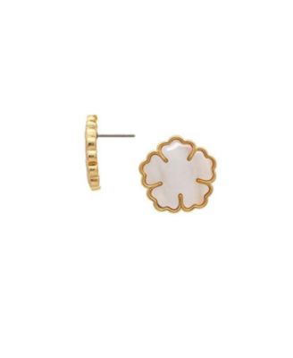 18K Gold Plated Mother of Pearl Flower Studs