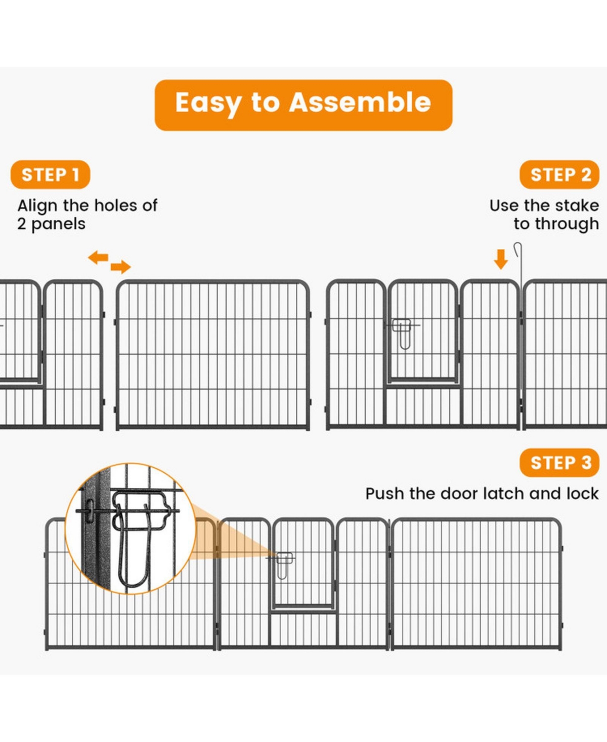 Sugift 8 Panel 24 in Height Pet Fence for Indoor Outdoor Use