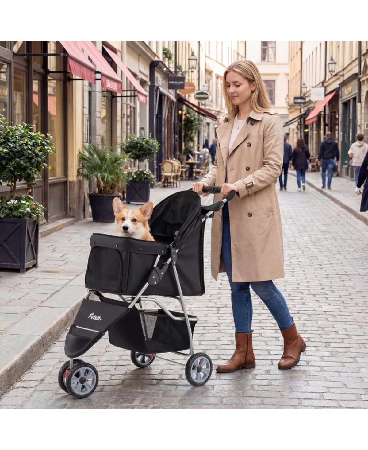 Sugift 3-Wheel Pet Stroller for Small Dogs and Cats up to 33 Lbs