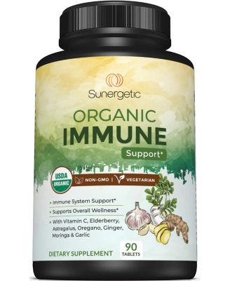Immune Supplement with Vitamin C, Elderberry, Astragalus, Oregano, Ginger, Moringa and Garlic, 90 Tablets