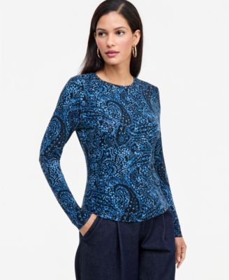 Women's Long-Sleeve Paisley Knit Top