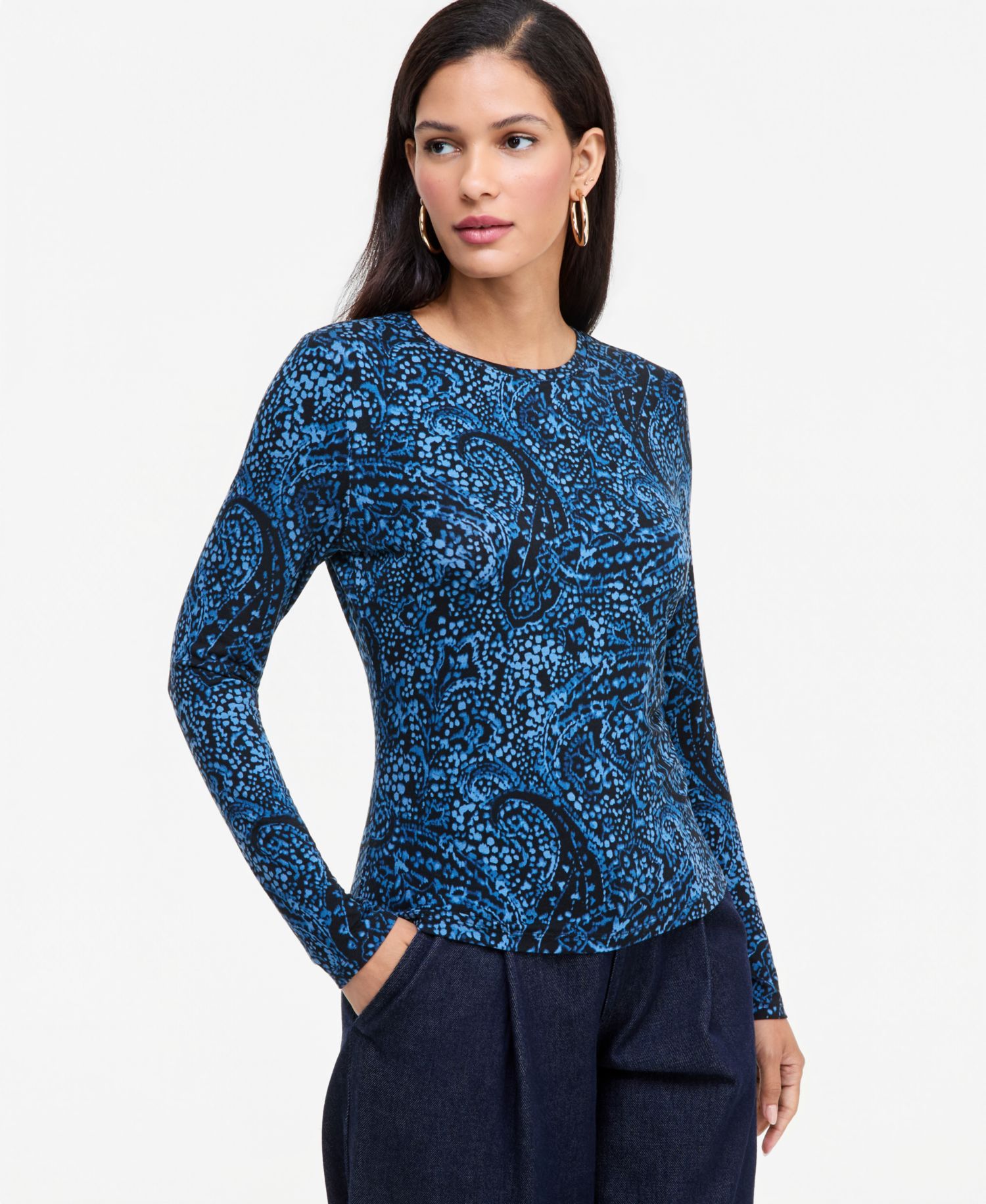 Women's Long-Sleeve Paisley Knit Top