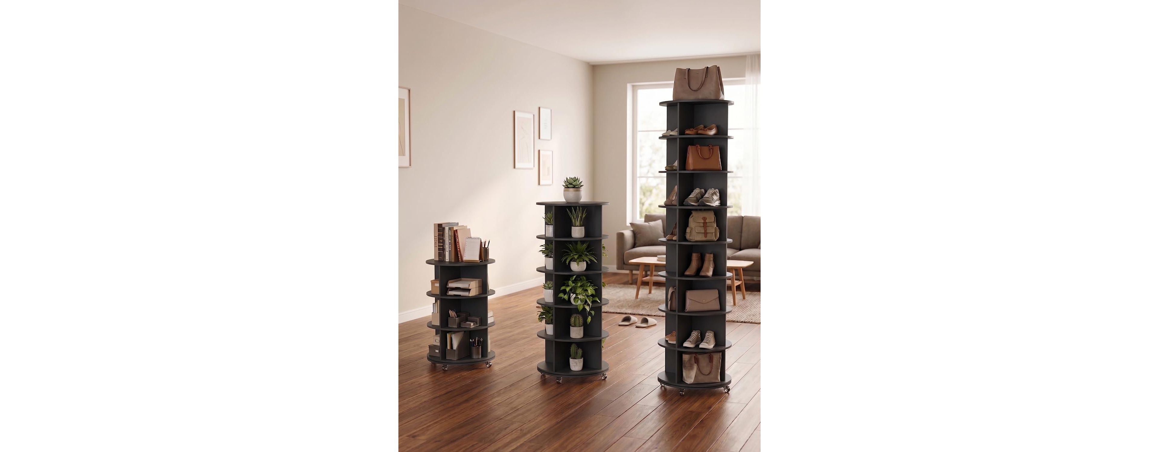 Aecojoy 8 Tier Rotating Shoe Rack with 2 Drawers and Casters Spinning Storage Tower Organizer