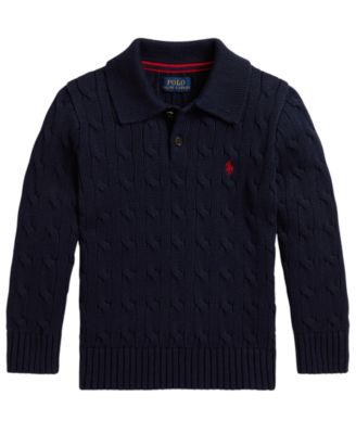 Boys' 2T-7 Cable-Knit Cotton Polo Sweater