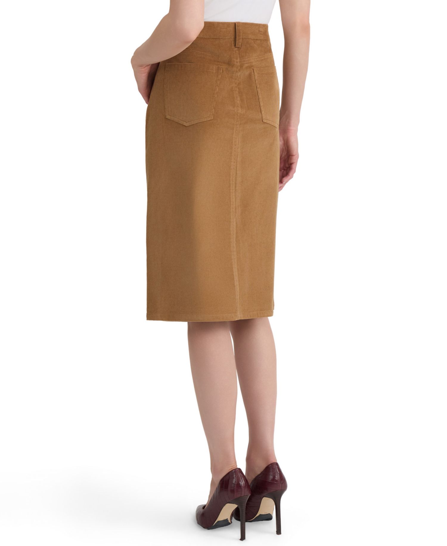 Women's Lexington High-Waisted Pencil Center-Front Slit Corduroy Midi Skirt