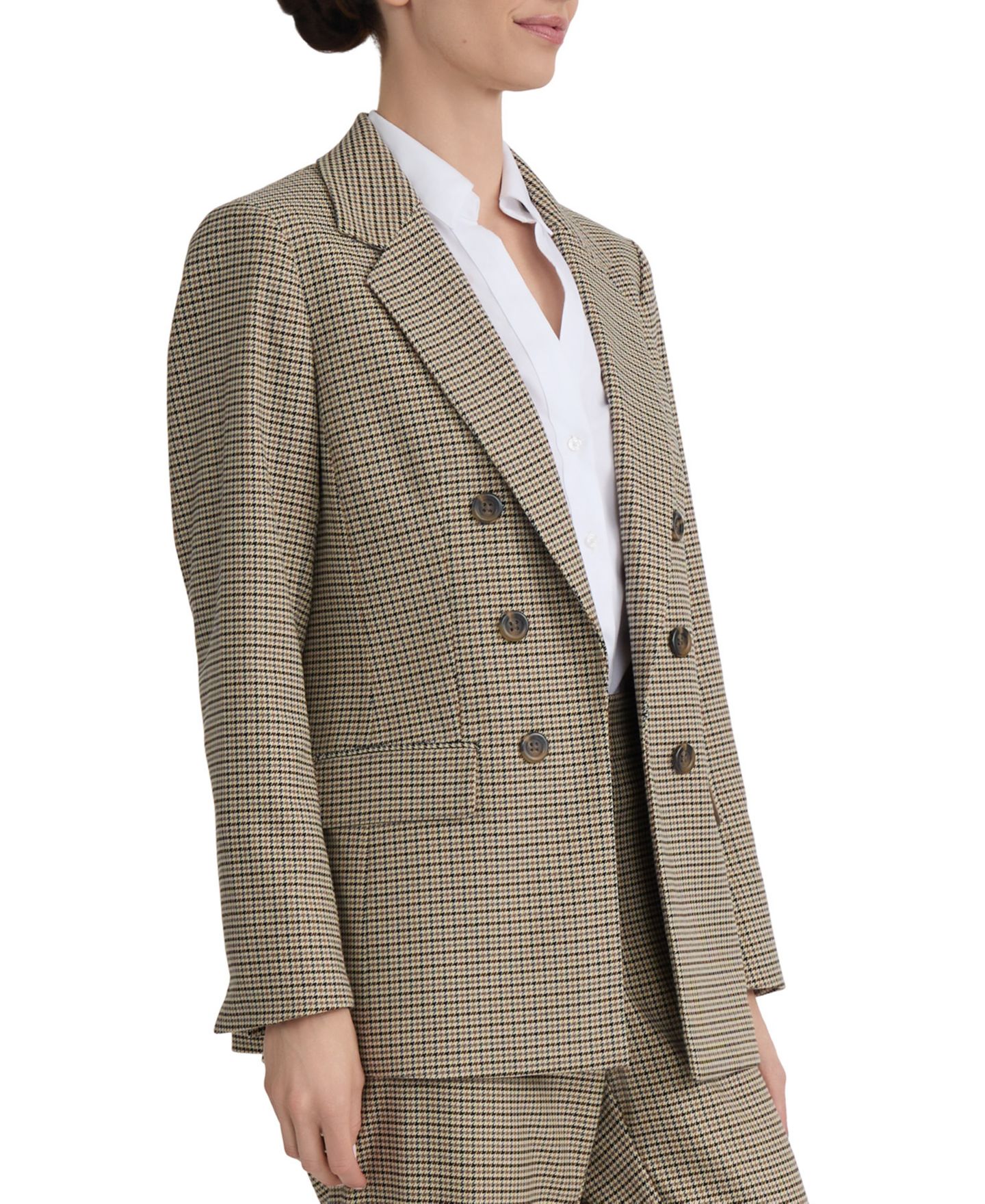 Женская куртка Jones New York Mini-Houndstooth Faux Double-Breasted, цвет: Натуральный верблюжий разноцветный — фото 3