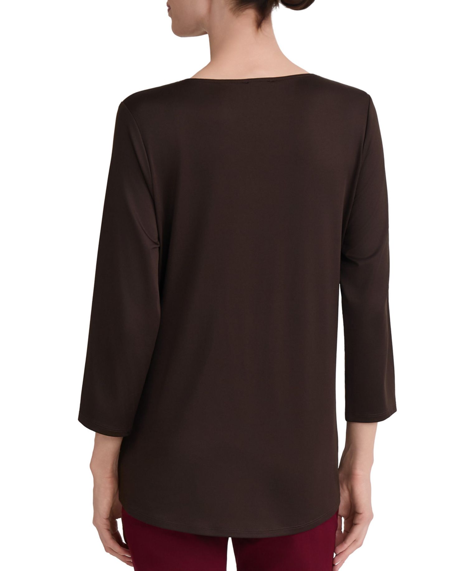 Petite 3/4-Sleeve Keyhole Buckle Trim Blouse