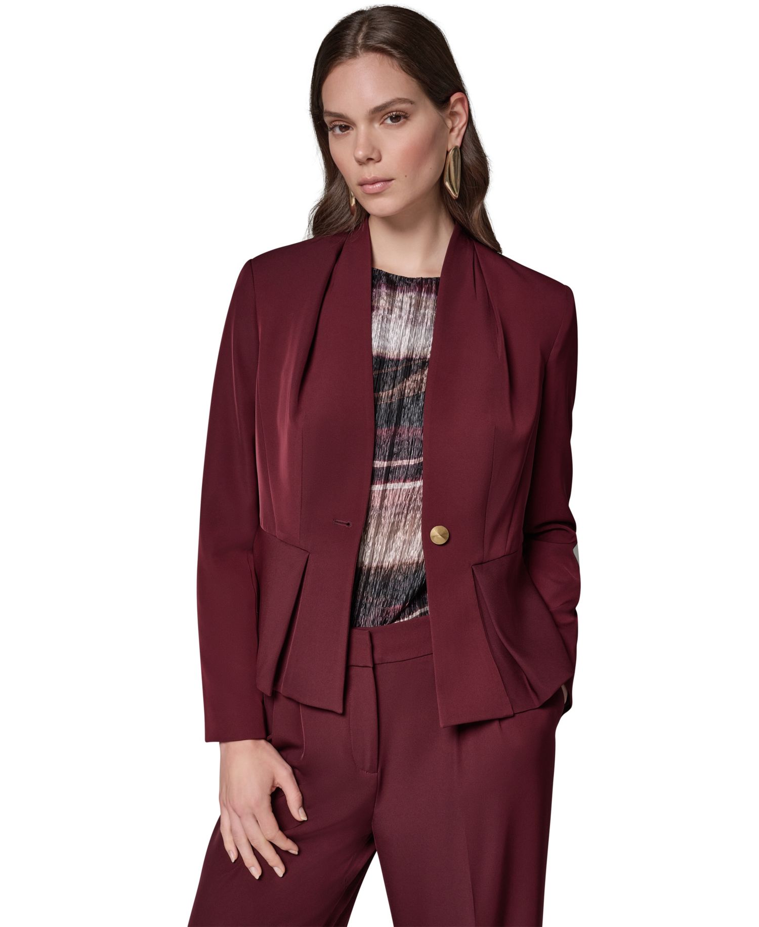 Women's Petite Collarless Peplum Blazer