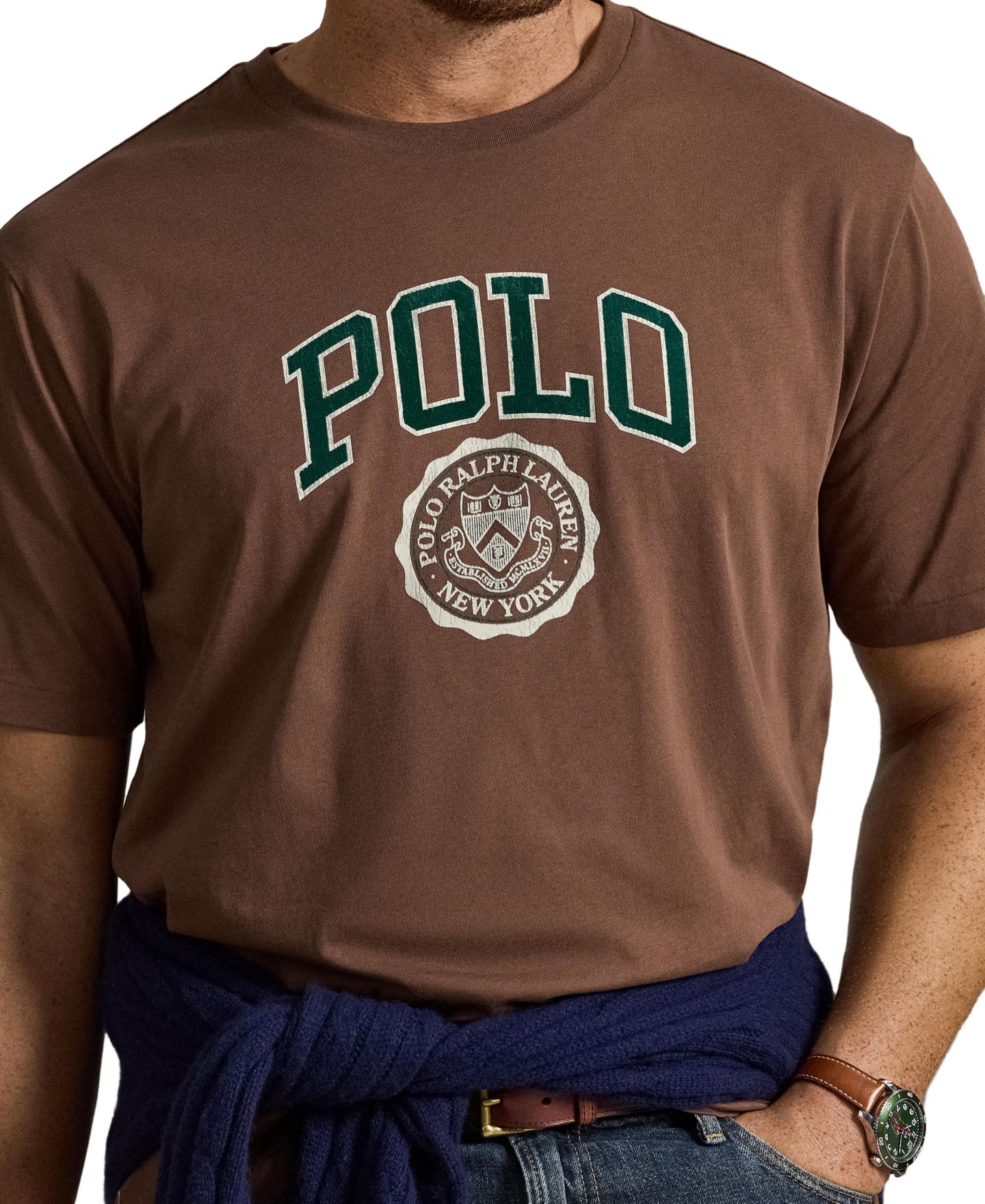 Мужская футболка Polo Ralph Lauren Big & Tall Logo Jersey T-Shirt, цвет: Шоколадный коричневый — фото 3