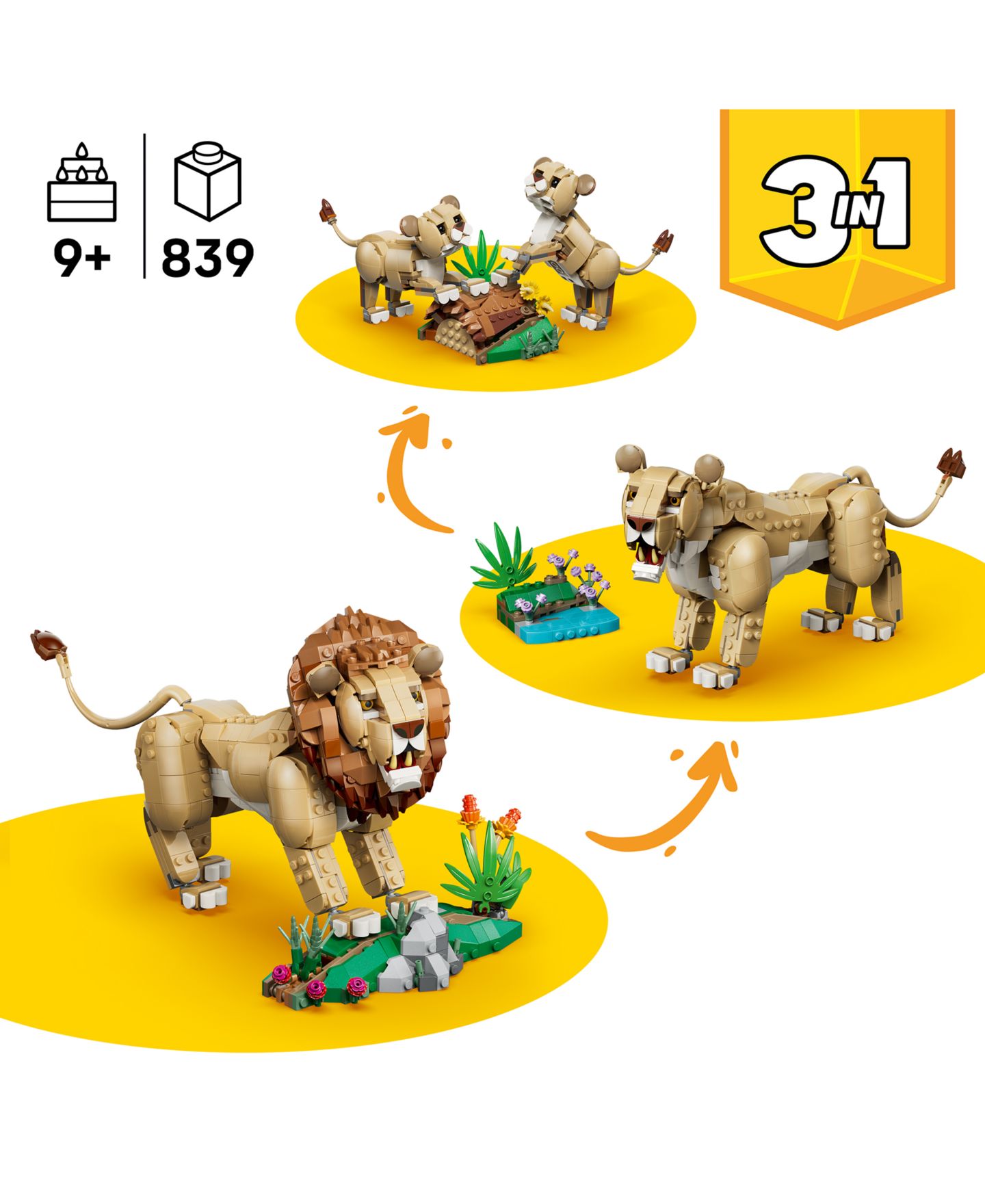 Детские конструкторы LEGO® Creator 3 in 1 Wild Animals: Majestic Lion 31386, 839 Pieces — фото 2