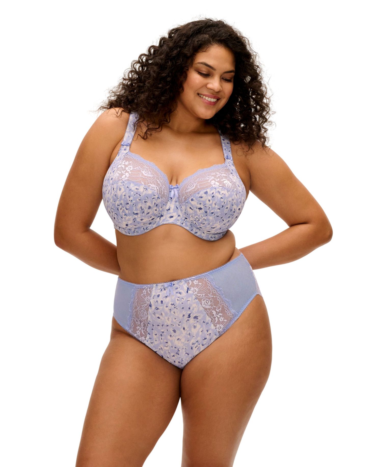 Plus Size Lace Floral Full-Coverage Morgan High Leg Brief Panty