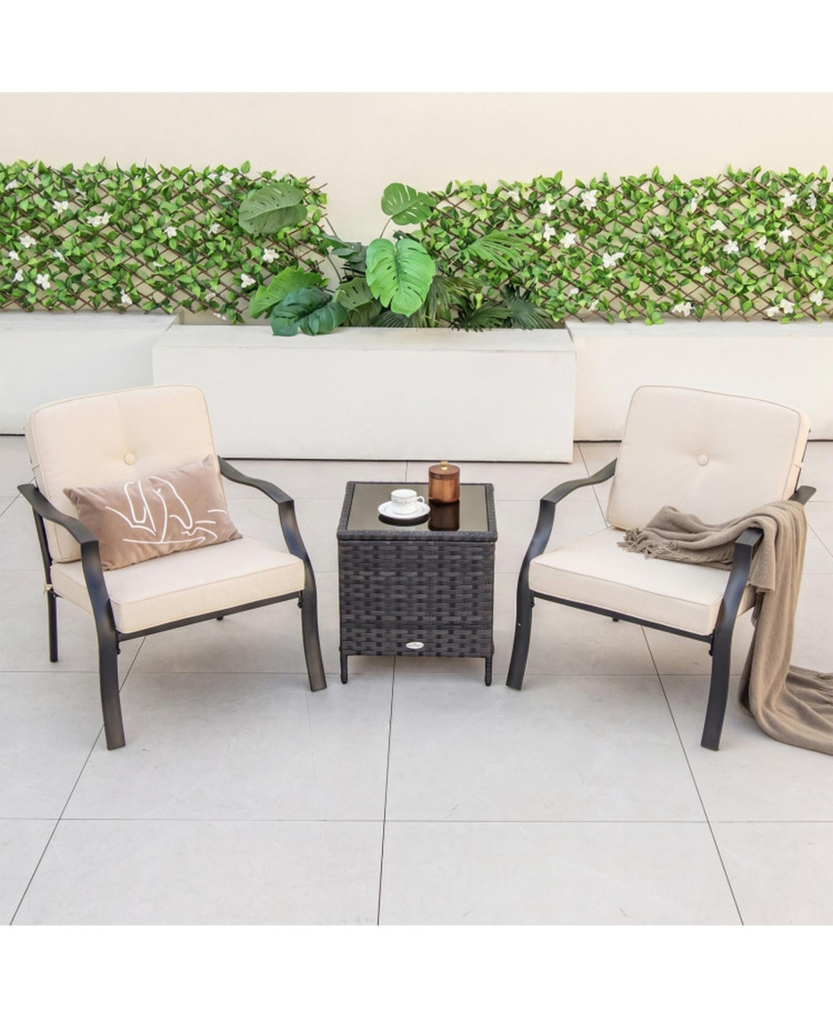 Sugift 2-Piece Metal Outdoor Chairs with Seat and Back Cushions