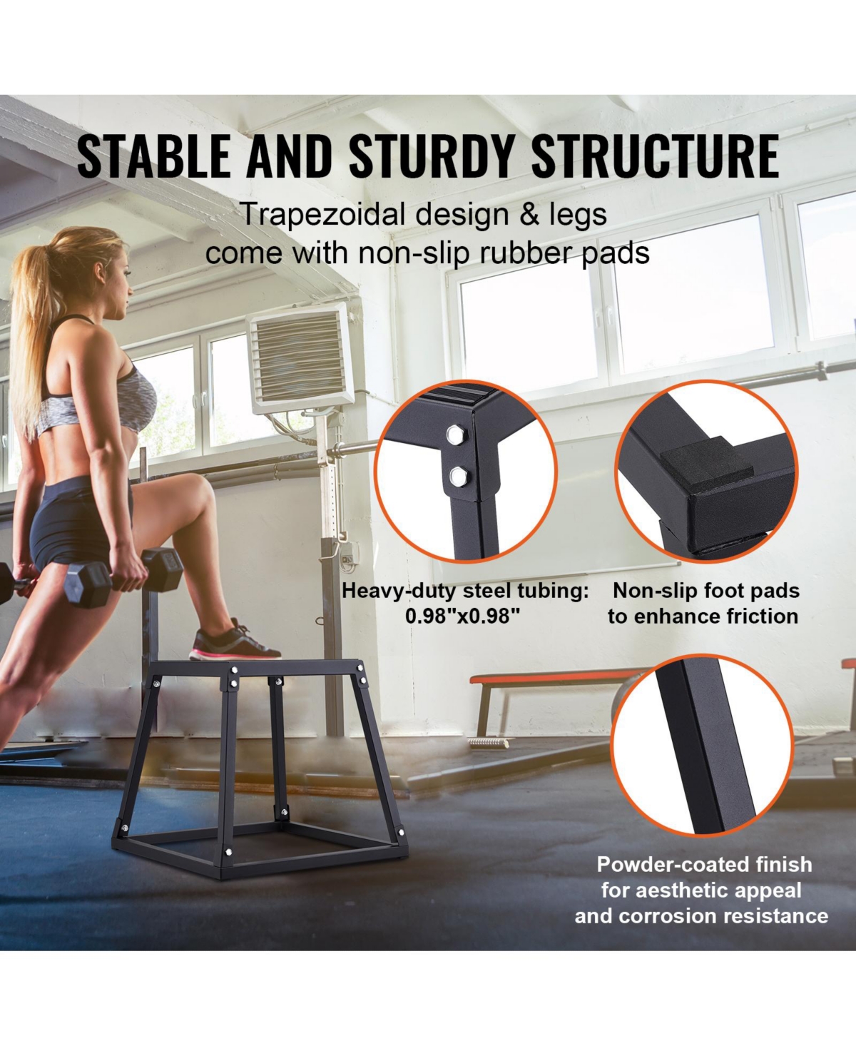 Sugift 18 in Steel Plyometric Jump Box Anti-Slip Agility Exercise Step Up Box for Home Gym Training