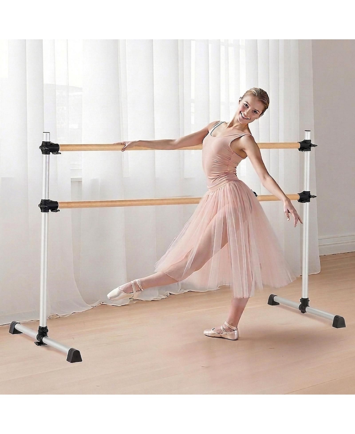 Sugift 6 Ft Double Ballet Barre Freestanding Portable Height Adjustable Anti-Wobble for Pilates Workout