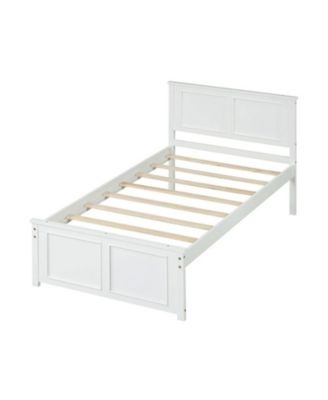 Twin Size Farmhouse Wooden Platform Bed with Tall Headboard