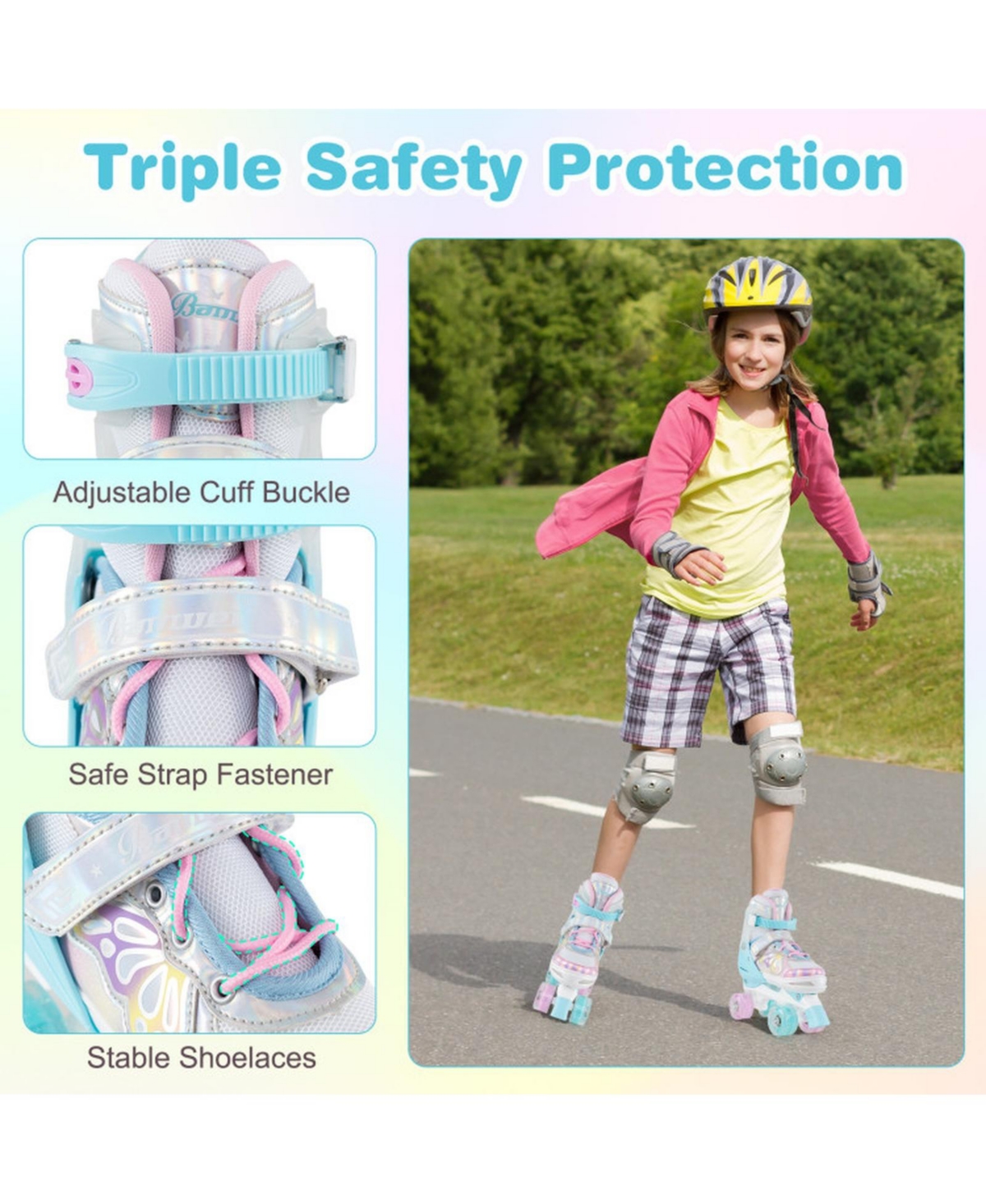 Sugift Adjustable Roller Skates for Teens 4 Sizes with Light-up Wheels for Boys Girls