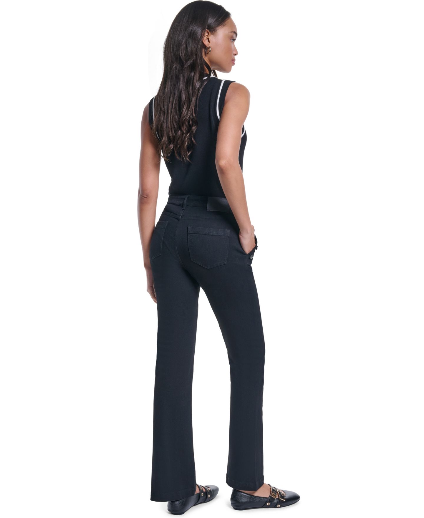 Женские джинсы KARL LAGERFELD PARIS Sailor Denim Flare High-Waisted, цвет: Чёрный — фото 7