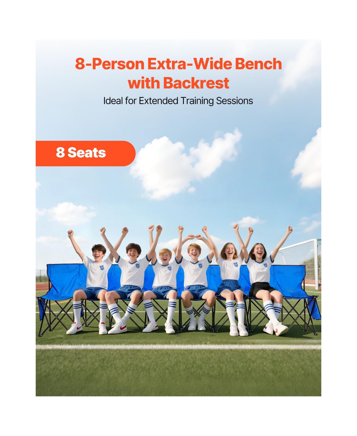 Sugift Portable 8-Seat Folding Soccer Bench with Side Pockets Carrying Bag and Back Rest